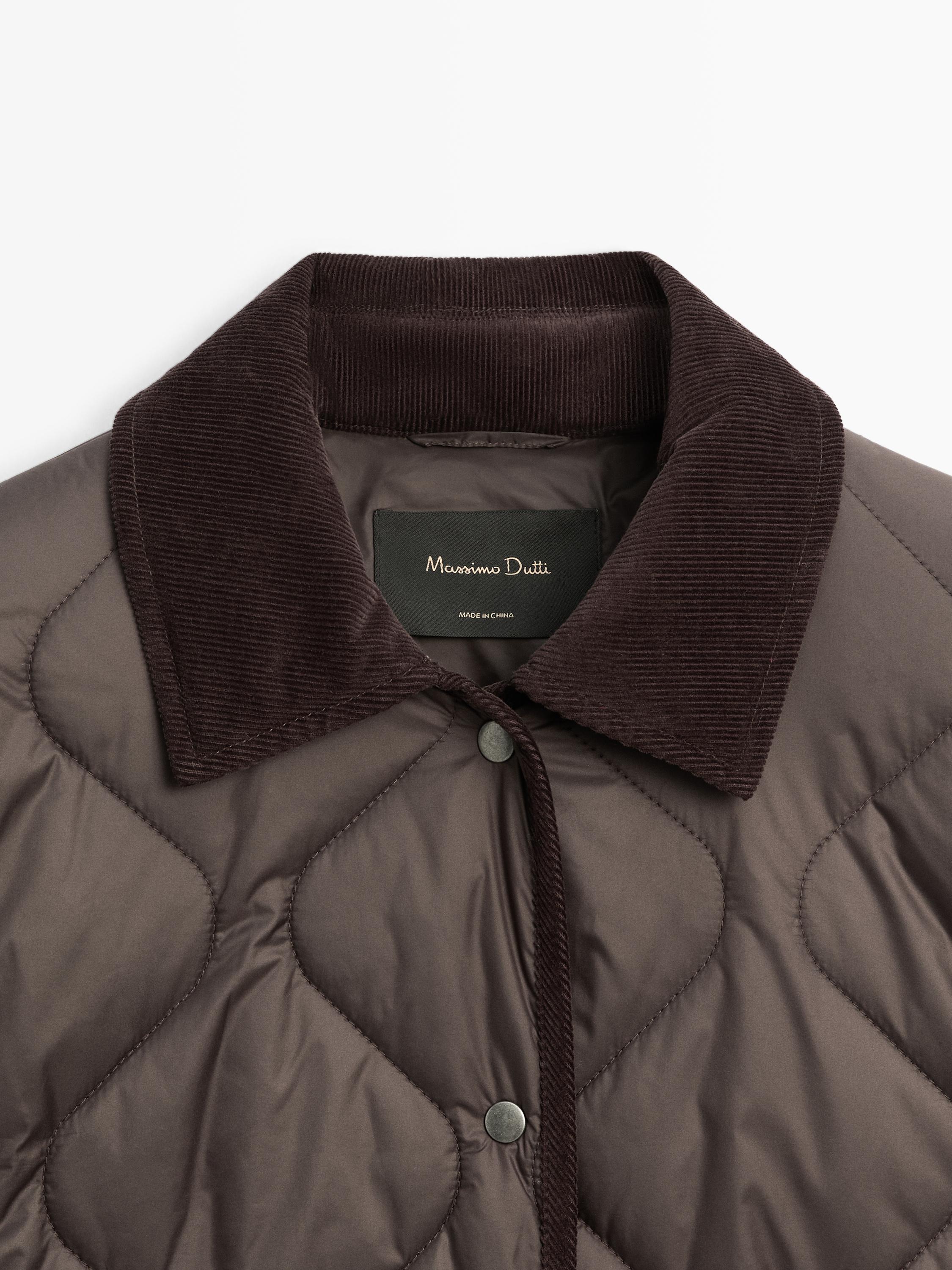 Water-repellent puffer jacket with corduroy detail